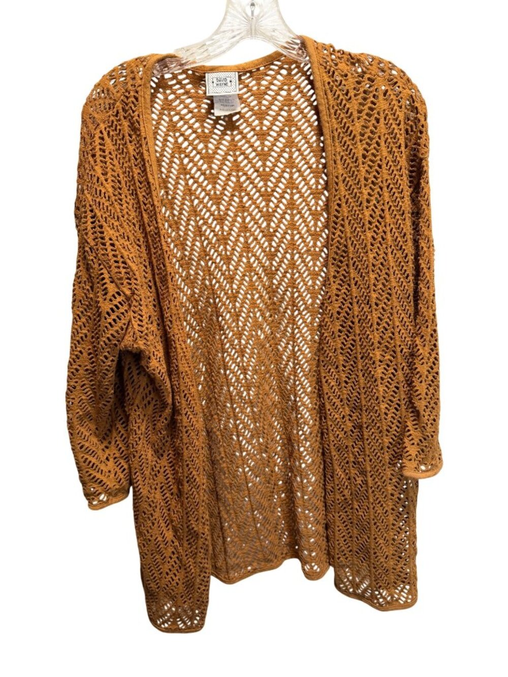 David Wayne Open Knit Cardigan Medium Rust 100% Cotton Made In USA